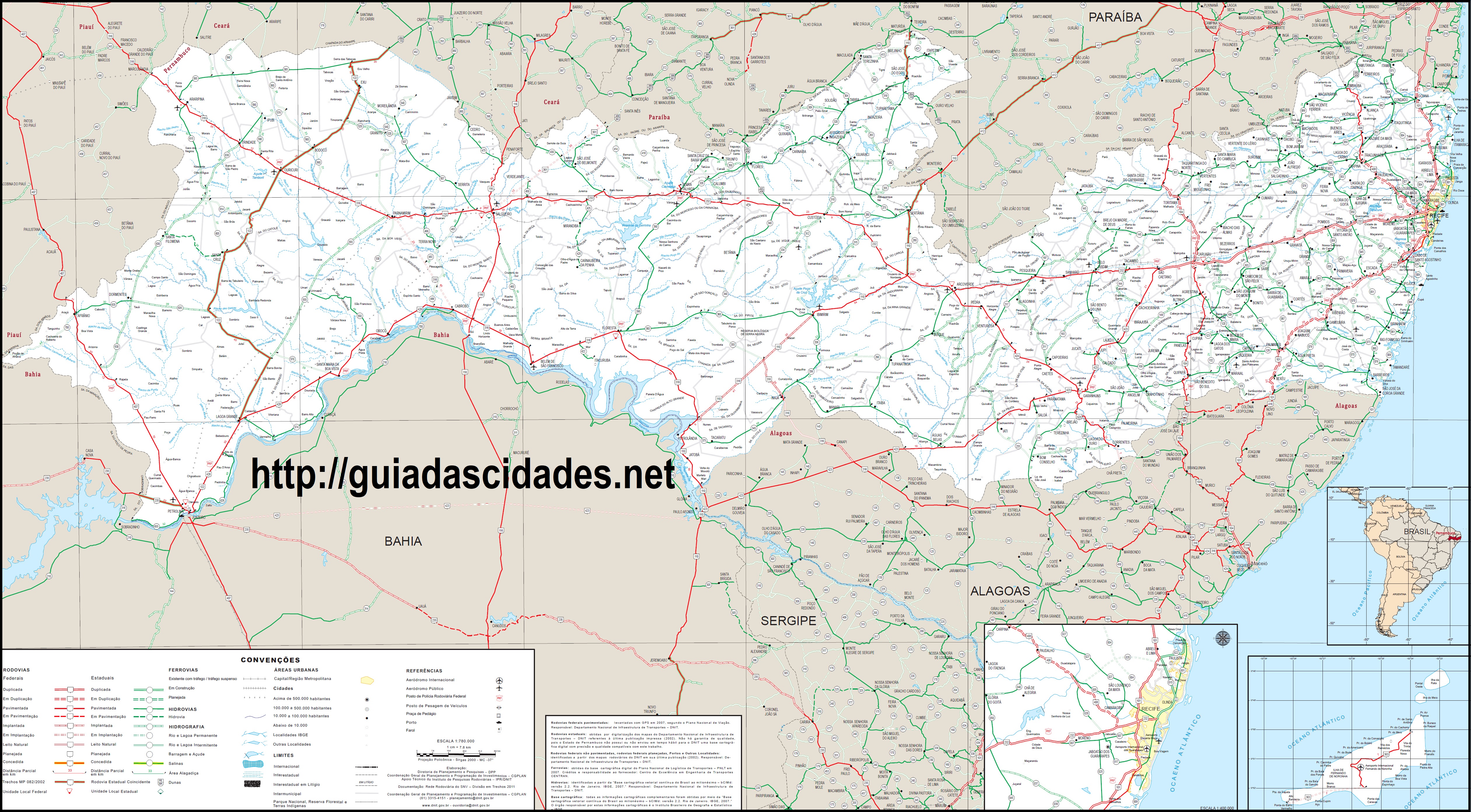 Estado de Pernambuco - Mapa Rodoviário Completo